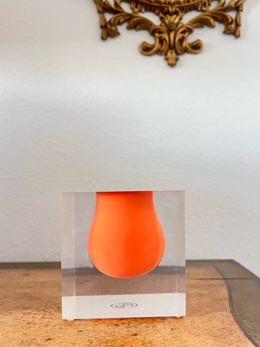 Jonathan Adler Bel Air Mini Scoop Vase Orange Acrylic Cube Modern‎ Decor 11"